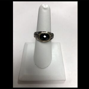 Signed Charles Krypell 18k yellow gold & 925 sterling silver Onyx Ring size 7